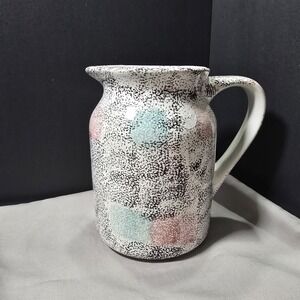 Guyroc Speckled Sponge Pitcher Multi-Color Ceramic Pottery w Abstract Designs